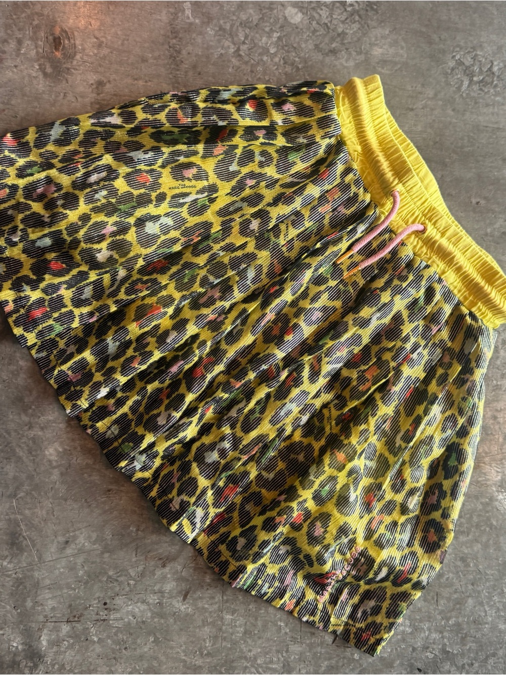 Marc Jacobs Yellow Leopard-Print Pleated Skirt with Pink Drawstring